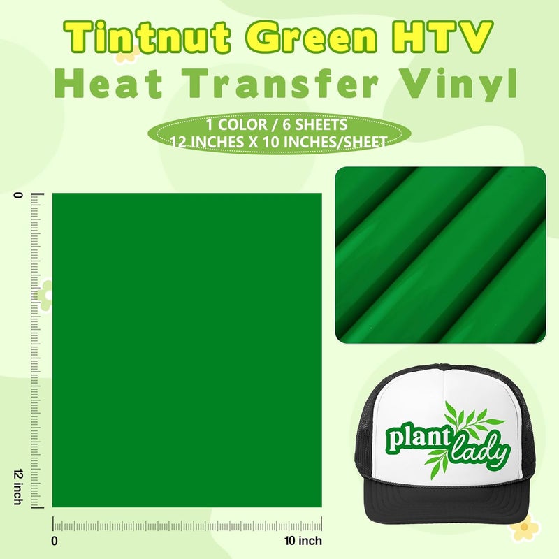 Tintnut Green HTV Heat Transfer Vinyl - 6 Sheets 12" x 10" Spring Green Heat Transfer Vinyl HTV Iron on Vinyl for T-Shirts Compatible with Cricut/Silhouette Cameo - Image 2